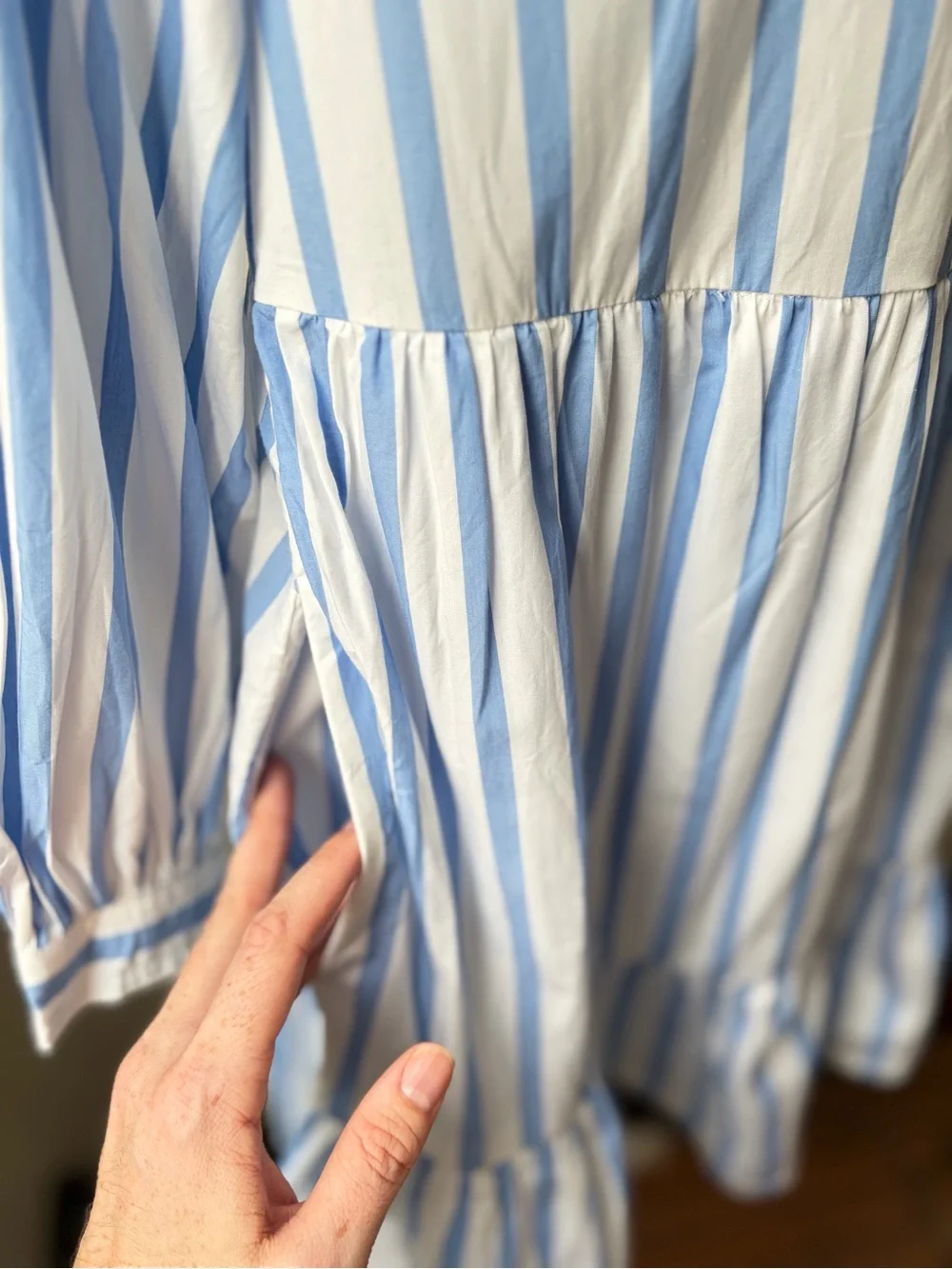 J. Crew Blue & White Striped Tiered V-Neck Mini Dress